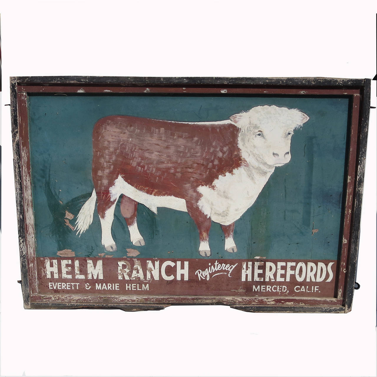Fantastic Large Painted Tin Folk Art Ranch Sign In Fair Condition In North Hollywood, CA