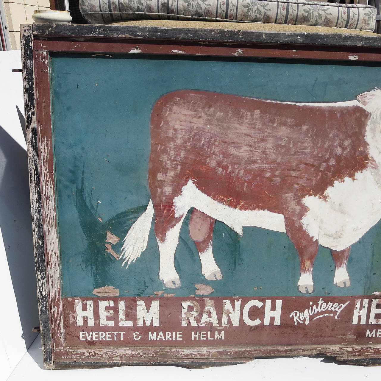 Mid-20th Century Fantastic Large Painted Tin Folk Art Ranch Sign