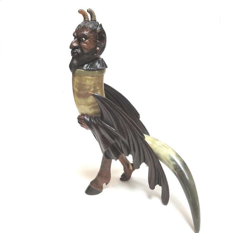 German Elaborately Carved Devil Horn Flagon