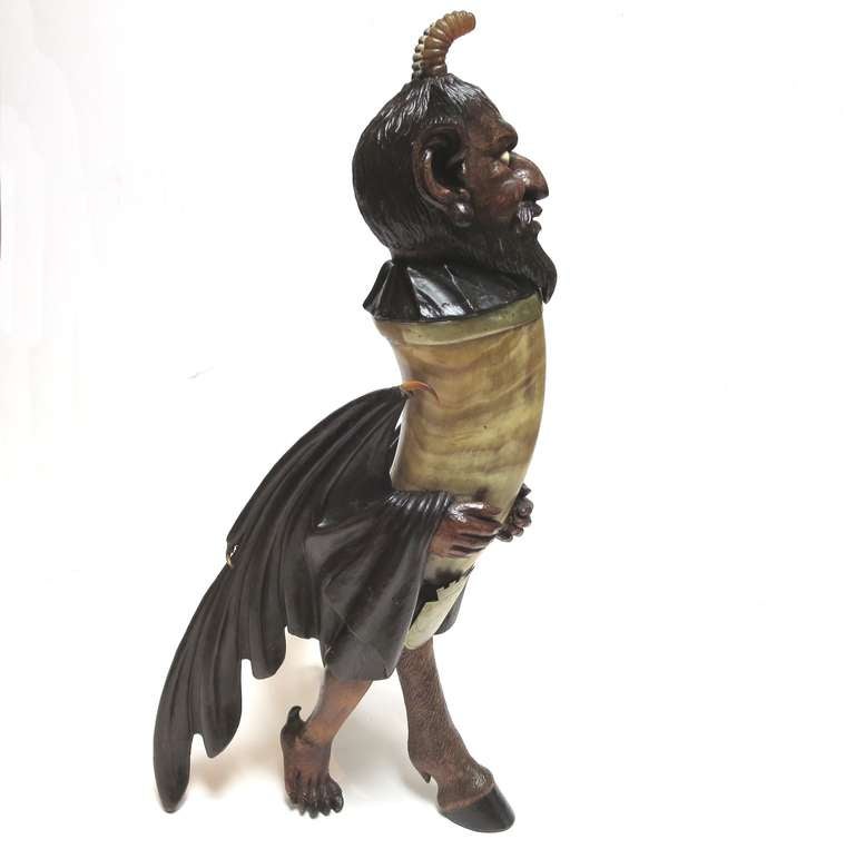 20th Century Elaborately Carved Devil Horn Flagon