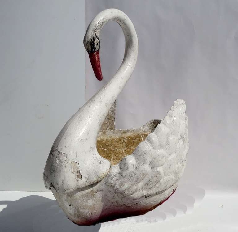 Large Painted Concrete Swan Planter at 1stdibs