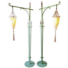 Painted Iron Floor Lamps with Fortuny Shades