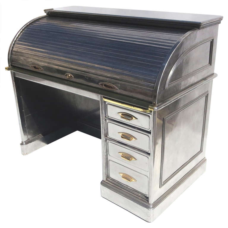 Polished Steel Roll Top Desk at 1stDibs metal roll top desk, steel