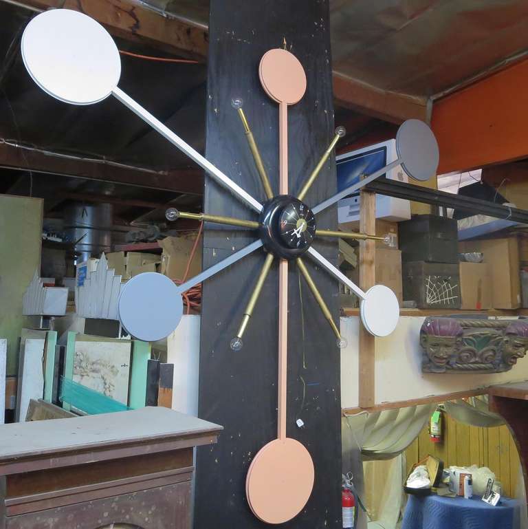 Mid-Century Modern Massive Lighted Atomic Style Wall Clock