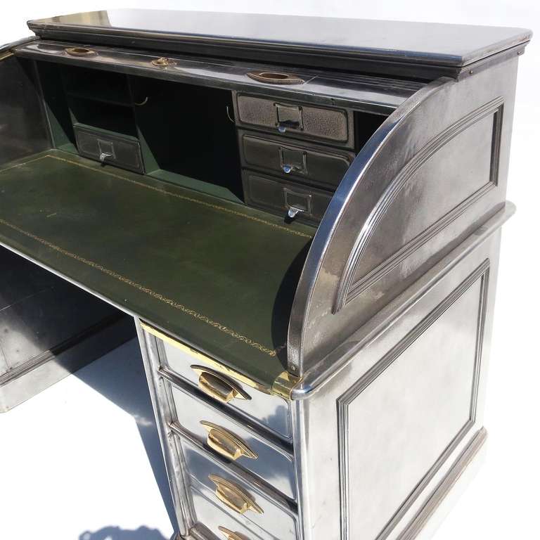 Art Deco Polished Steel Roll Top Desk