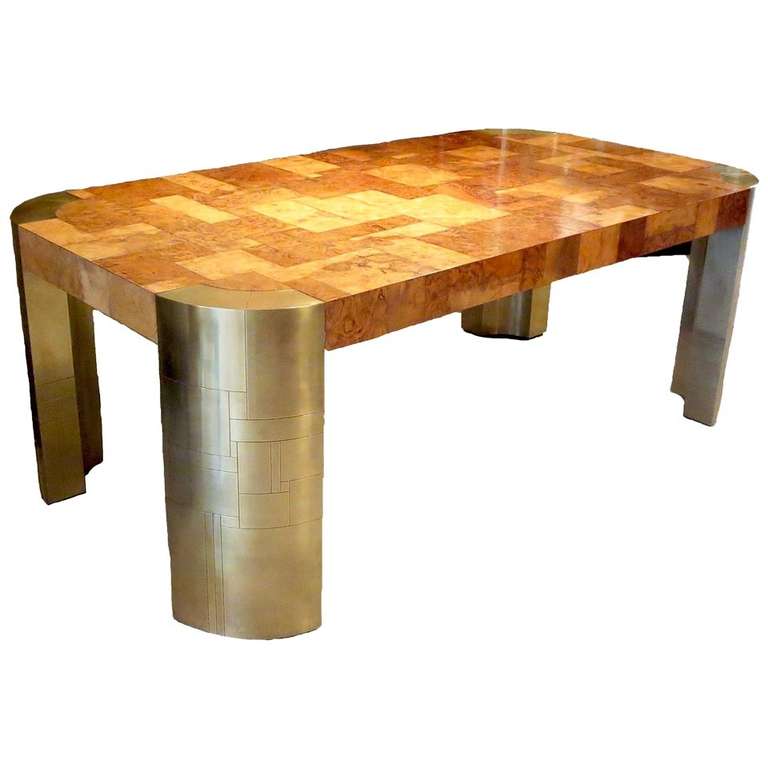 Paul Evans Patchwork Burl and Brass Dining Table