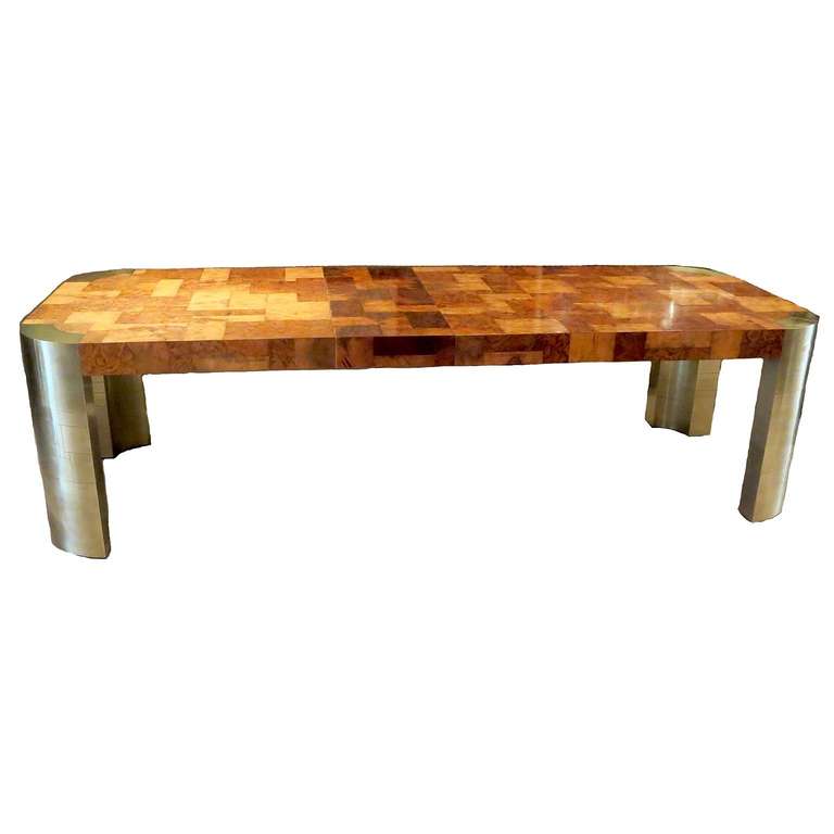 American Paul Evans Patchwork Burl and Brass Dining Table