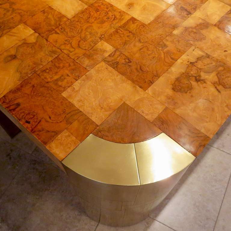 Paul Evans Patchwork Burl and Brass Dining Table 1