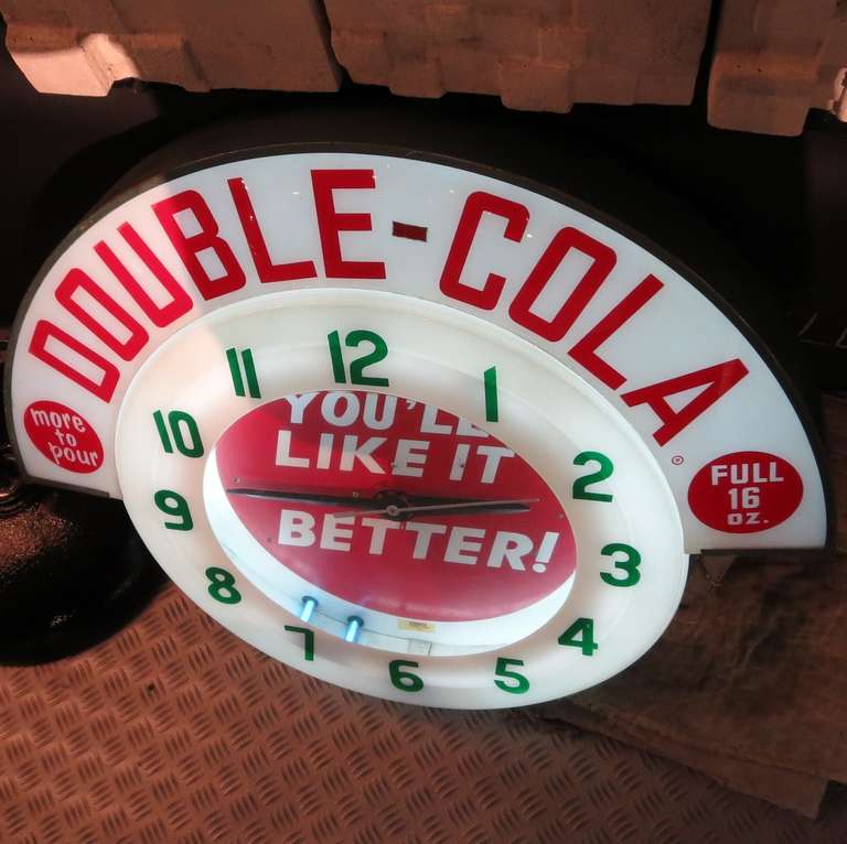 Mid-Century Modern Double Cola Neon Advertising Wall Clock