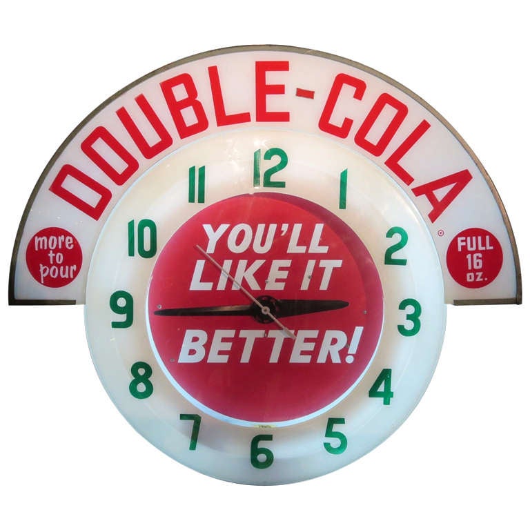 Double Cola Neon Advertising Wall Clock at 1stDibs double cola clock
