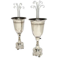 Retro Hollywood Regency Charming Silvered Urn Table Lamps
