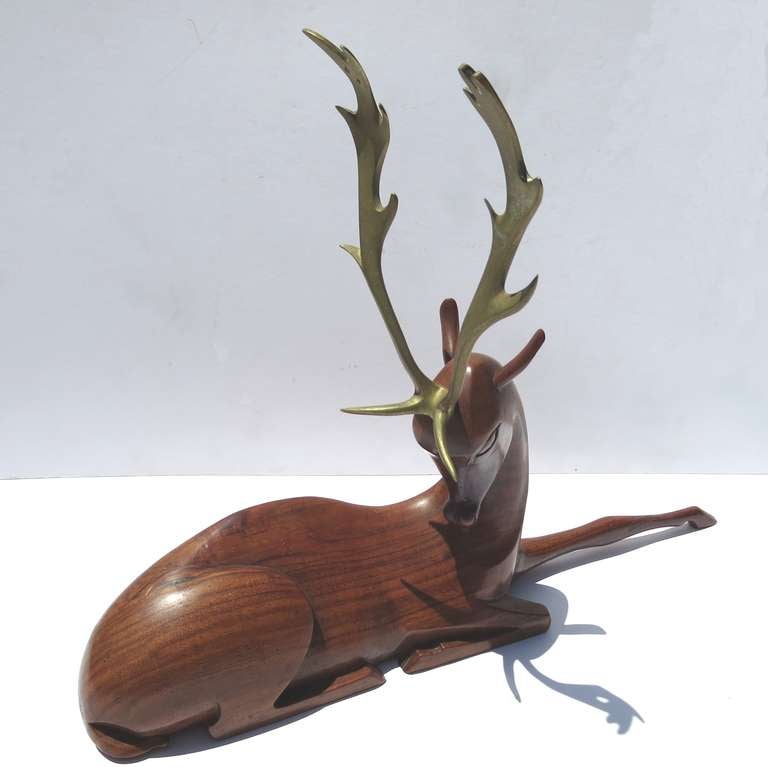 Carved Art Deco Deer Sculpture by Karl Hagenauer