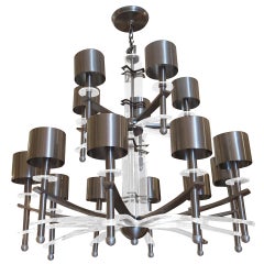 Monumental Mid Century Chandelier in Lucite and Brushed Steel
