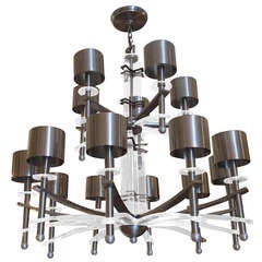 Monumental Mid Century Chandelier in Lucite and Brushed Steel 5