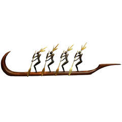 Wood and Bronze African Rowers by Karl Hagenauer