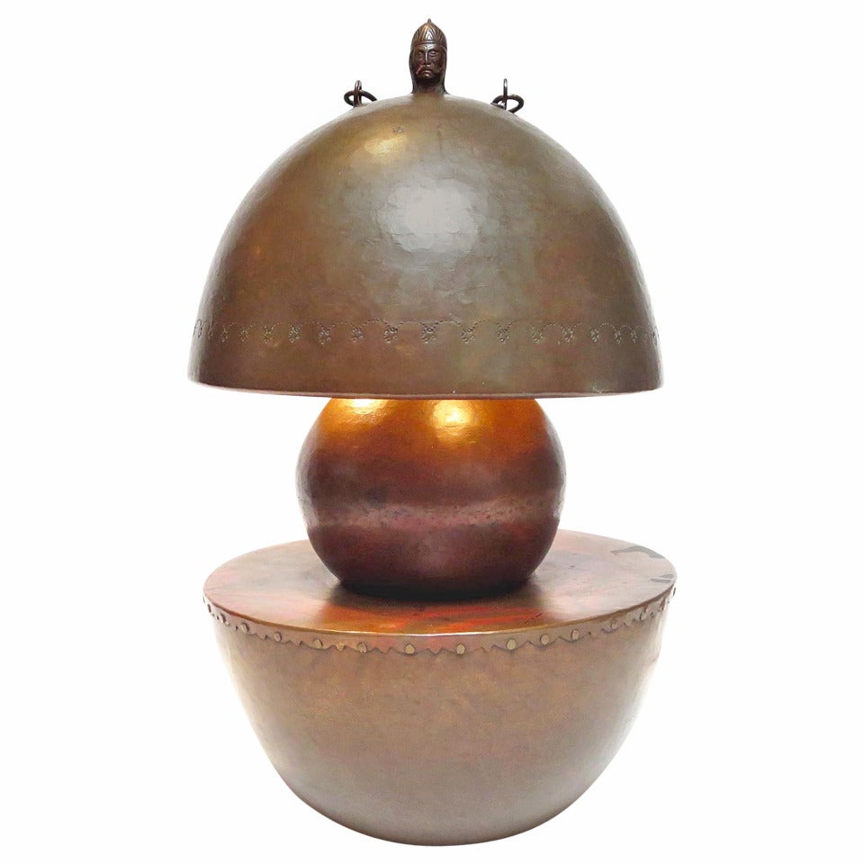 Stylized Hammered Copper Lamp in the Manner of Dirk Van Erp
