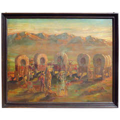 Western Scene Oil Painting - Warner Brothers Movie Prop Western Scene Oil Painting - Warner Brothers Movie Prop