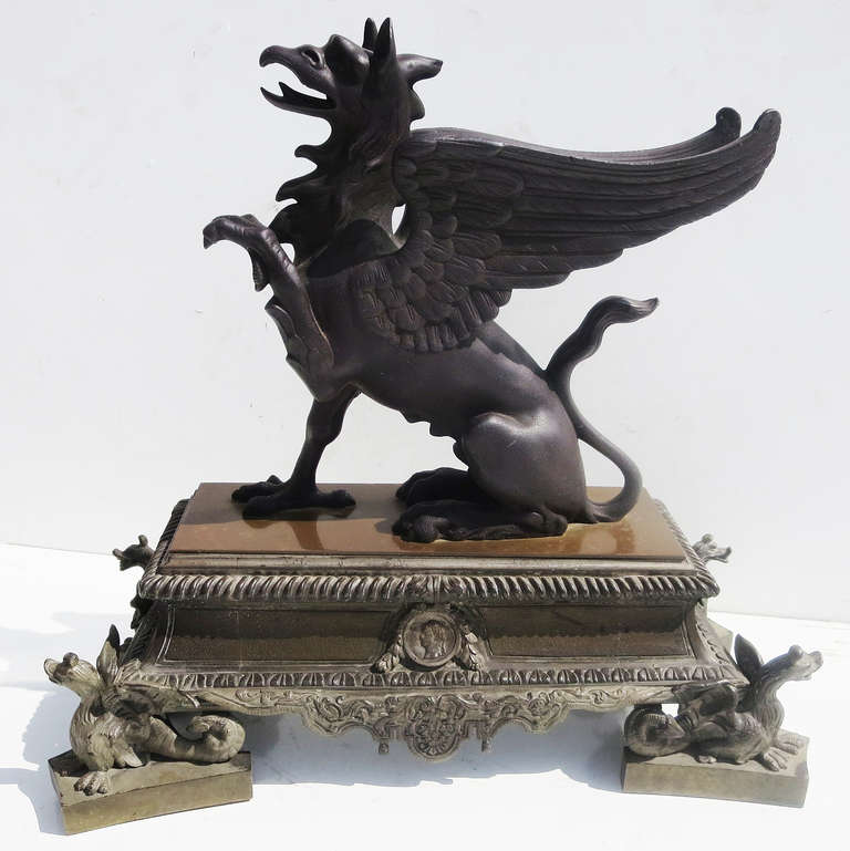 Victorian Late 19th Century French Griffin Mantle Sculpture