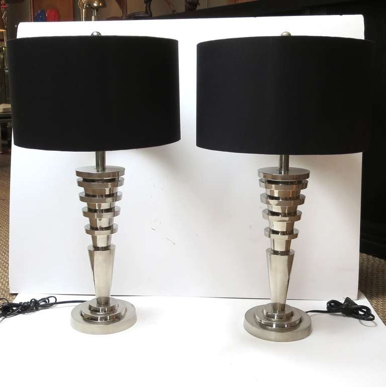 Machine Age Styled Table Lamps in Polished Nickel at 1stdibs