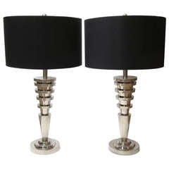 Machine Age Styled Table Lamps in Polished Nickel Machine Age Styled Table Lamps in Polished Nickel