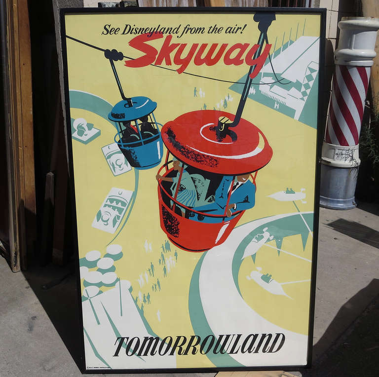 When Disneyland first opened in 1955, these bright and colorful posters dotted the park to inform patrons of the various rides offered. The originals were heavily silk screened, to prevent excessive fading. The posters were highly sought after, and