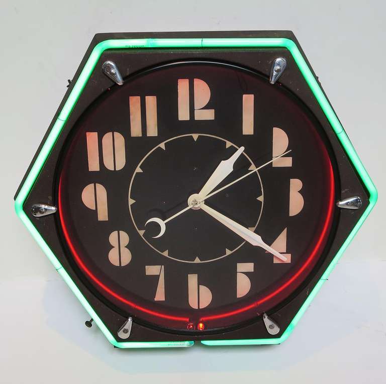 Art Deco Hexagon Neon Wall Clock