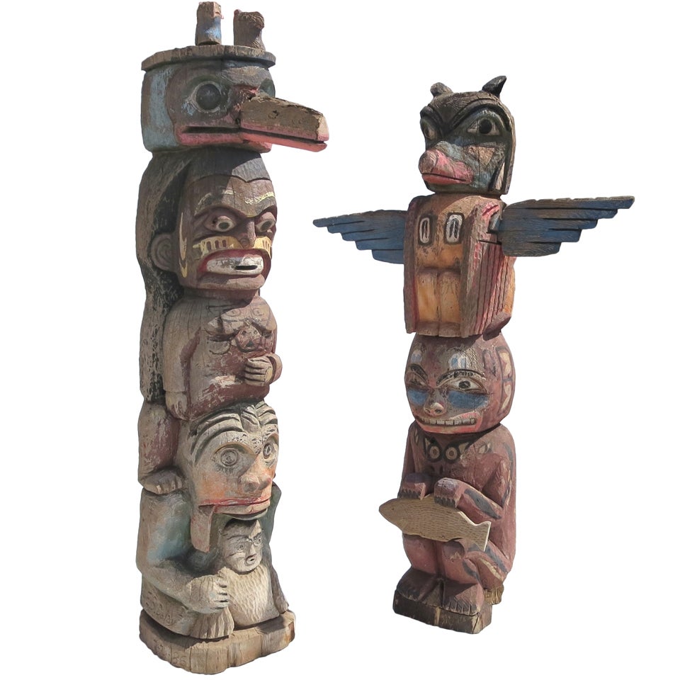 Monumental Pair of NW Pacific Totem Poles