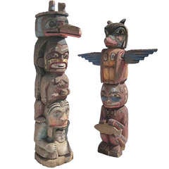 Vintage Monumental Pair of NW Pacific Totem Poles