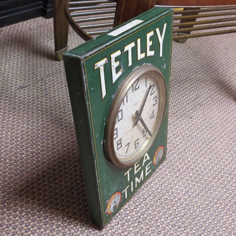 Folk Art Tetley Tea Time Tin Advertising Wall Clock