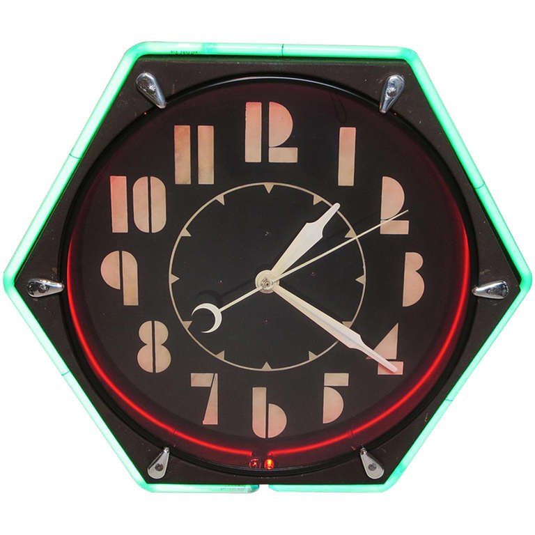 Art Deco Hexagon Neon Wall Clock at 1stdibs