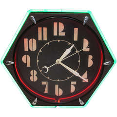 Used Art Deco Hexagon Neon Wall Clock