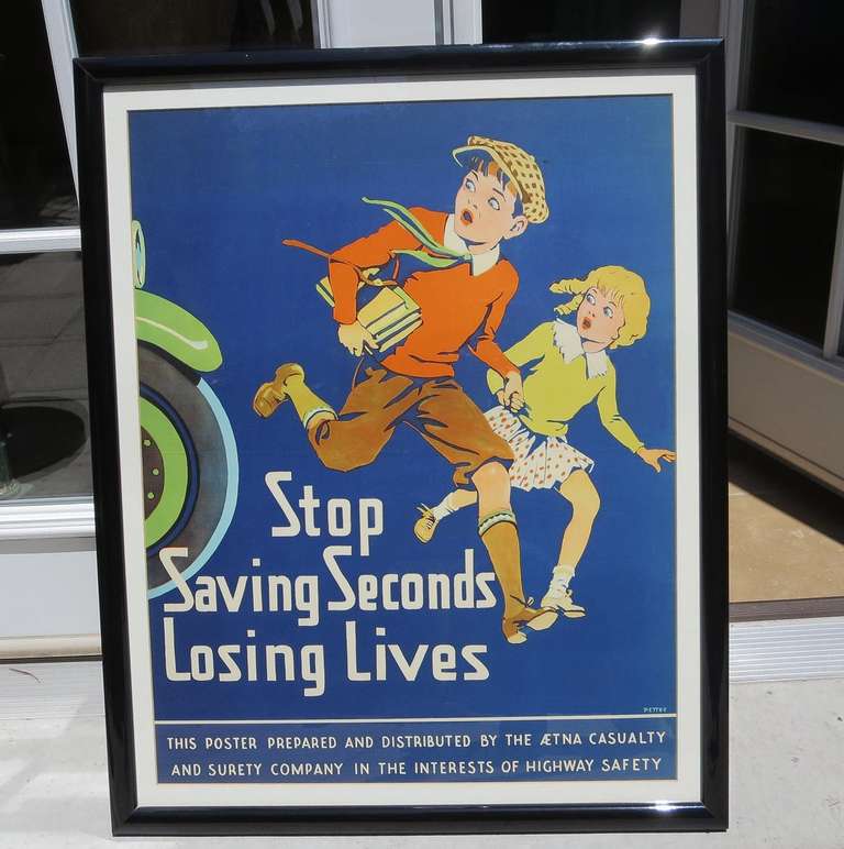 Clinton Pettee (American 1872-1937) was best known for creating the first illustration of Tarzan, and that book has become a pulp classic. This poster was commissioned in the 1930's for Aetna Casualty and Surety Company as a traffic awareness safety