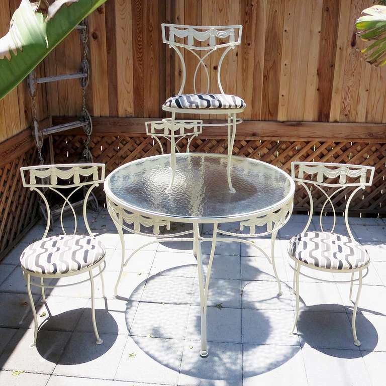 American 1950's Hollywood Regency Painted iron Patio Dining Set