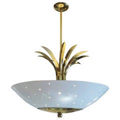 Hanging Brass and Enameled Mid-Century Chandelier