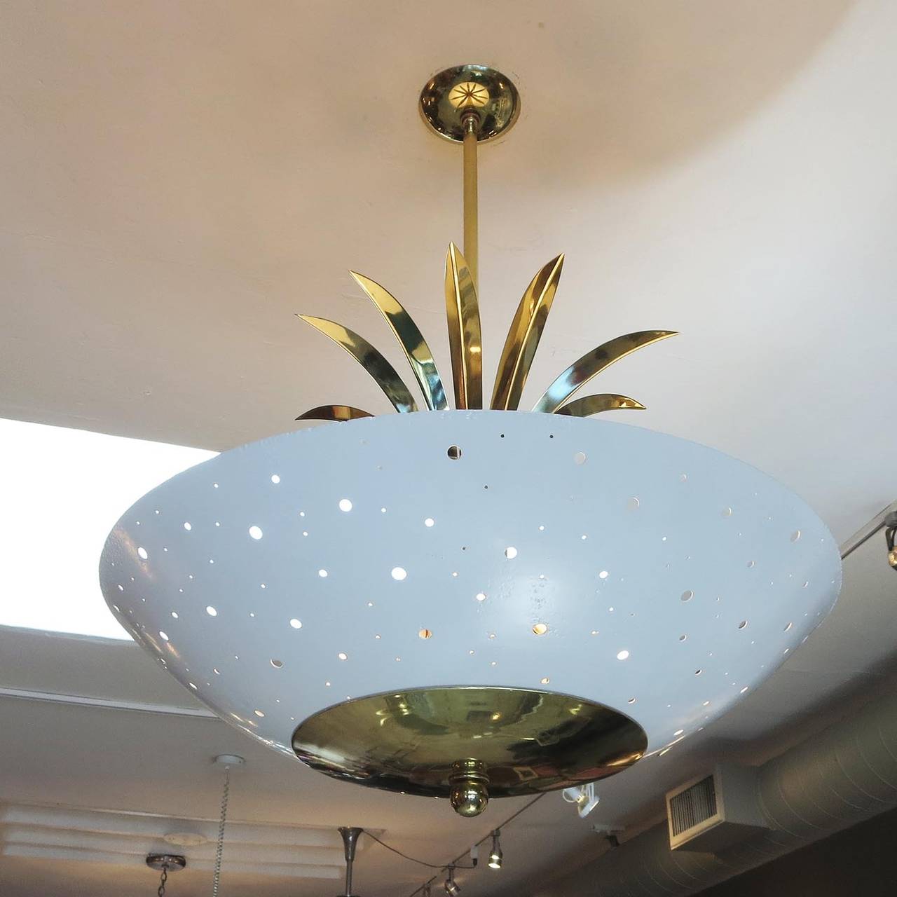 Hanging Brass and Enameled Mid-Century Chandelier In Excellent Condition In North Hollywood, CA