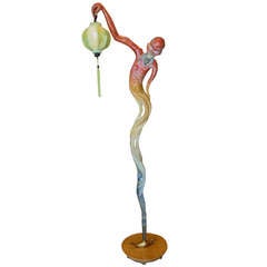 Carved and Painted Wood Genie Floor Lamp