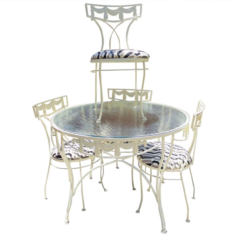 1950's Hollywood Regency Painted iron Patio Dining Set