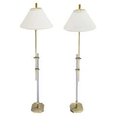 Lucite and Brass Adjustable Floor Lamps