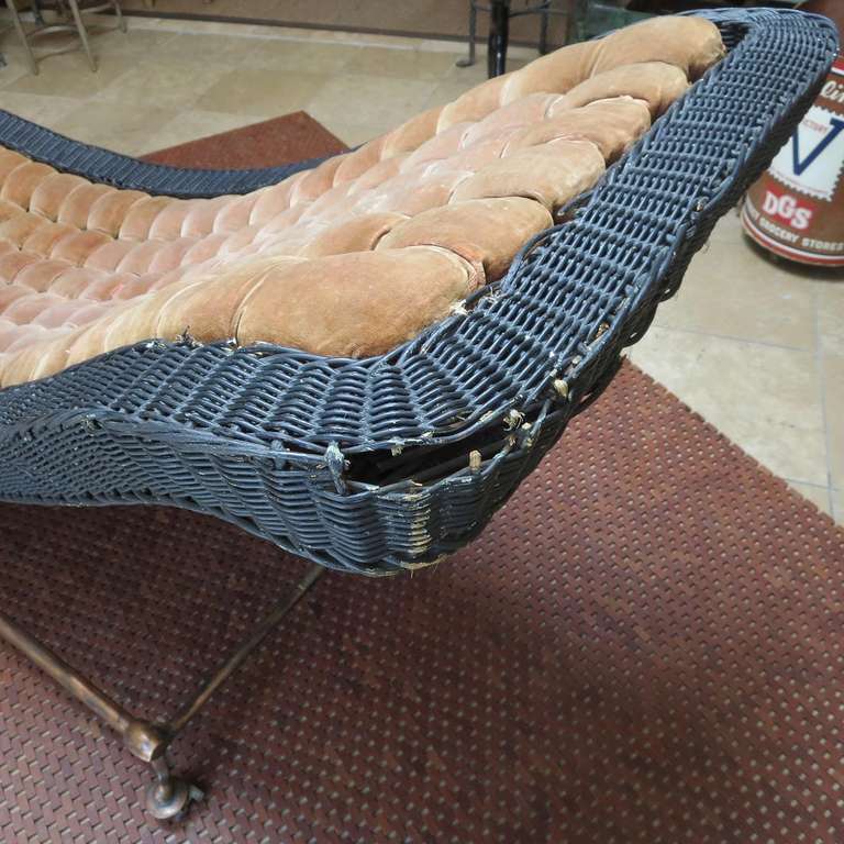 1920s Chaise in Wicker, Velvet and Copper 2