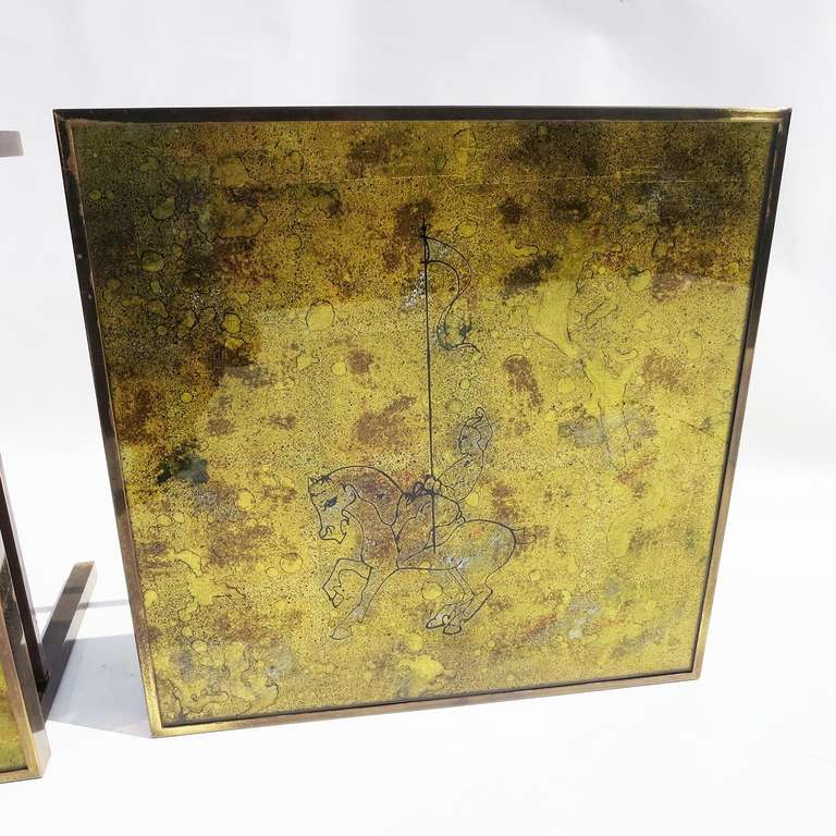 American Gold Leaf Eglomise Side Tables in the Manner of Laverne