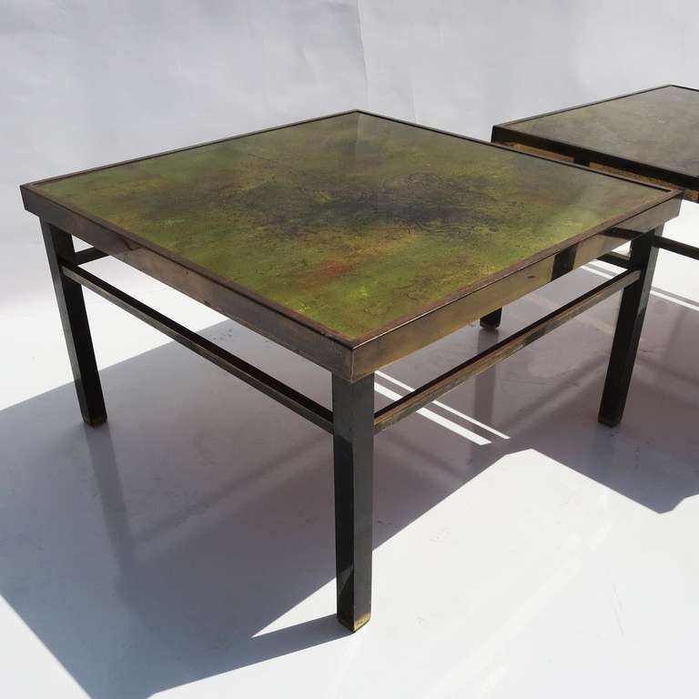 Gold Leaf Eglomise Side Tables in the Manner of Laverne 1