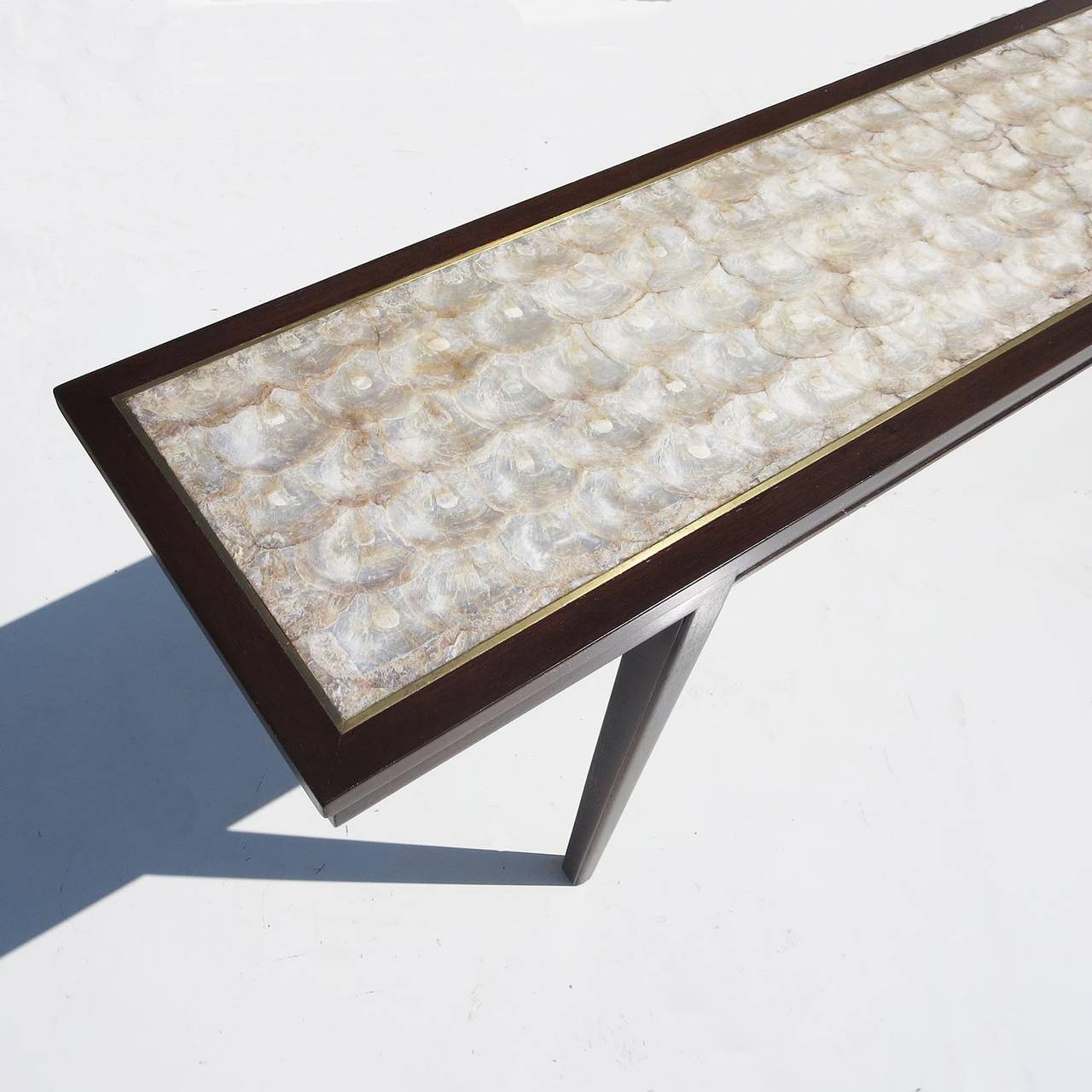 Mid-Century Modern Generously Scaled Mid-Century Console Table with Capiz Shell Top