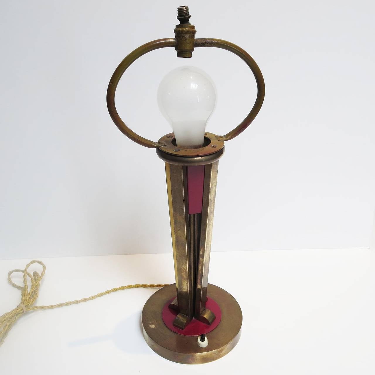 Painted Stylish French Art Deco Table Lamp in Brass and Enamel