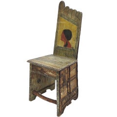 Birch Bark and Western Painted Folk Art Chair