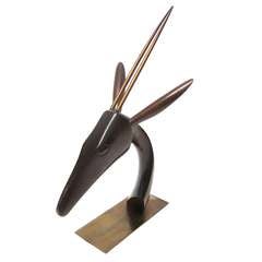 Used Art Deco Bronze and Wood Gazelle Sculpture by Karl Hagenauer