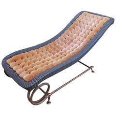 Antique 1920s Chaise in Wicker, Velvet and Copper