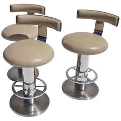 Stylized Chrome and Leather Barstools by Design for Leisure