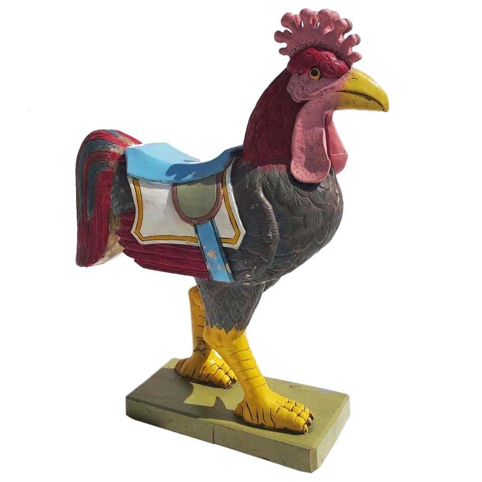 Carved and Painted Wooden Carousel Rooster at 1stDibs