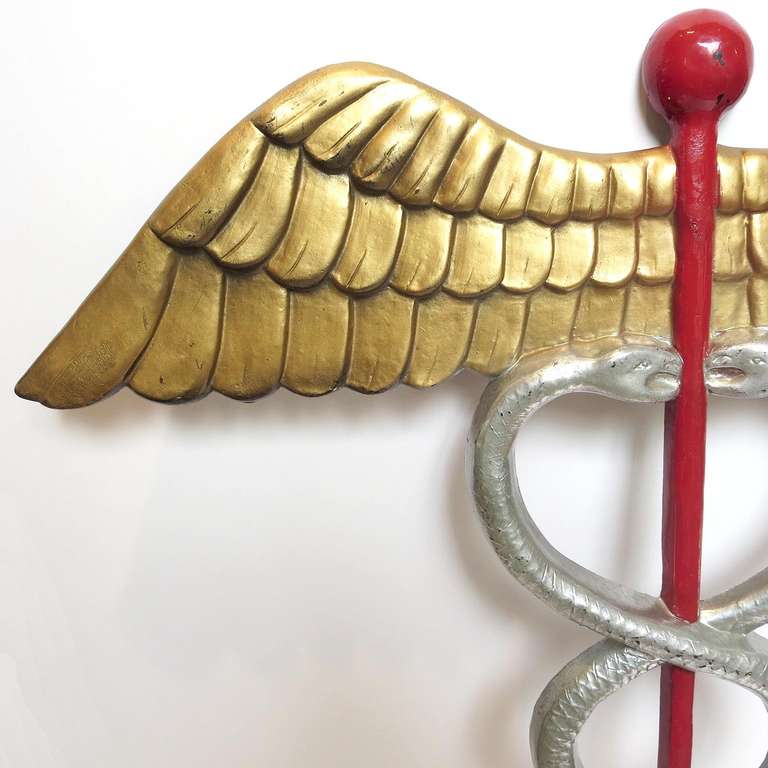 Painted Large Medical Caduceus Wall Plaque
