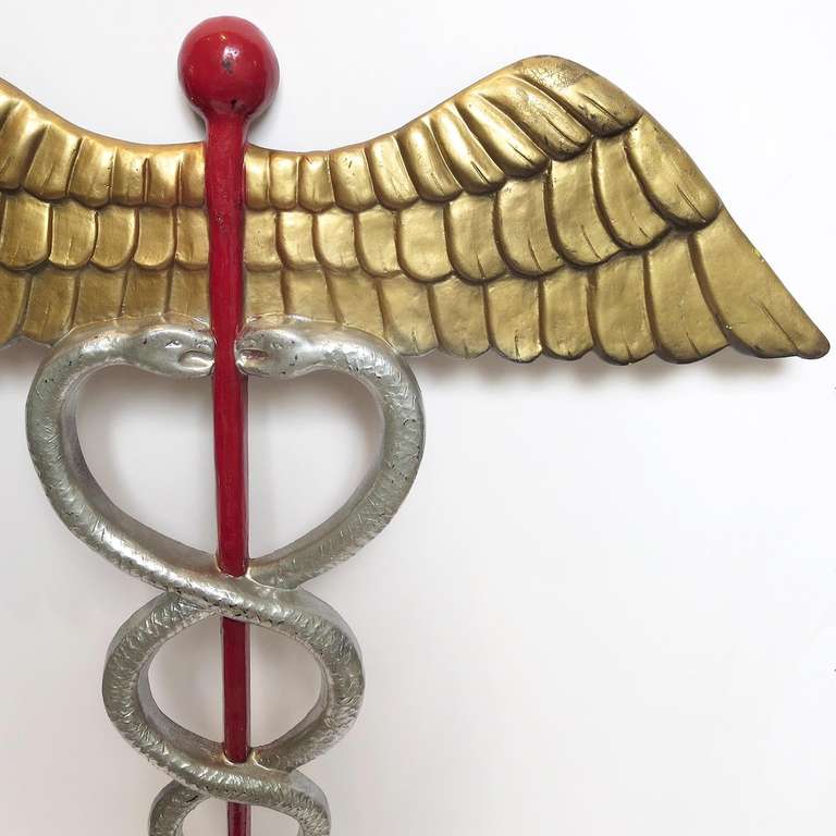 Mid-20th Century Large Medical Caduceus Wall Plaque